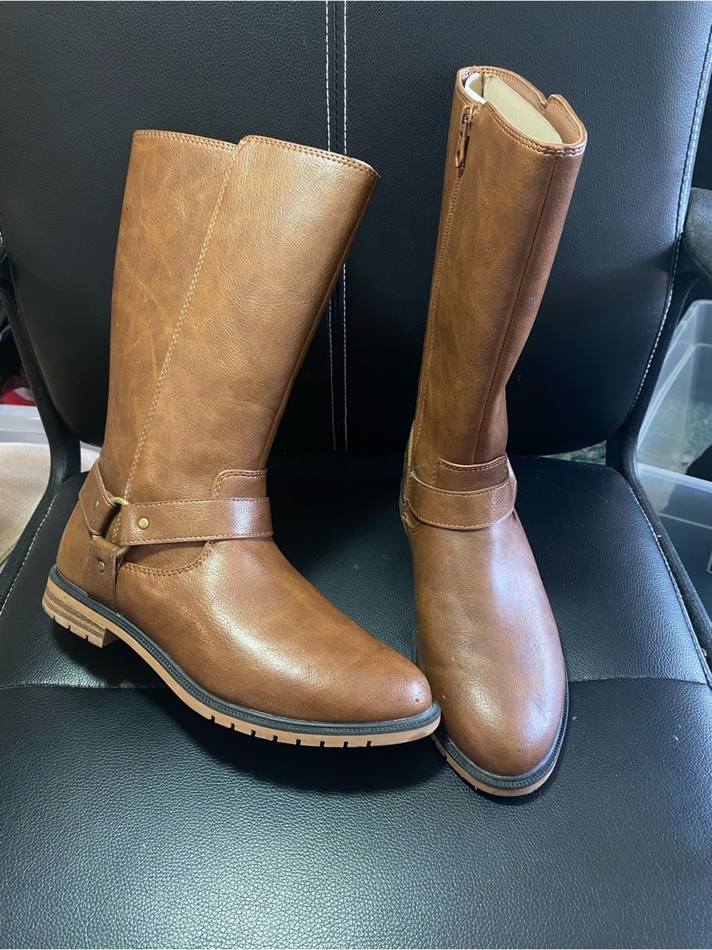 Kids Cat & Jack Tall Leather-Style Riding Boots in Brown Size 4